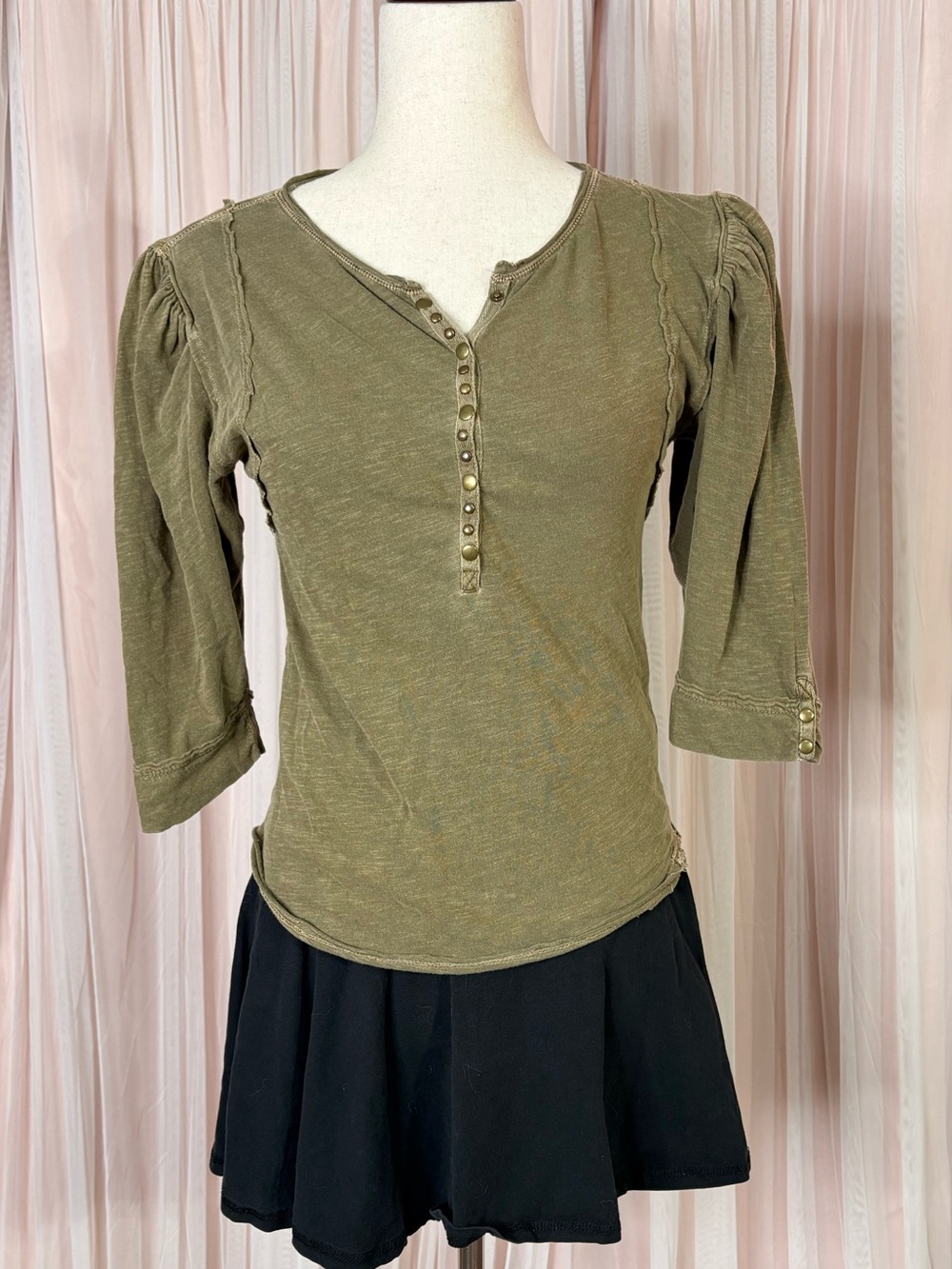 We The Free Olive Green Henley Button-Front Top